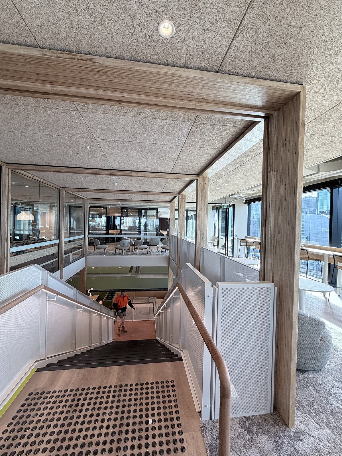Feature stair linking office levels